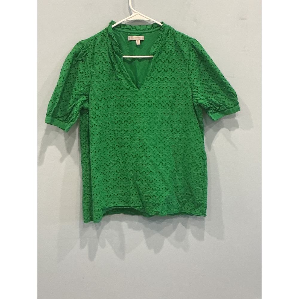 NEW Hobb Ellis Top Kelly Green Preppy Blouse Eyelet Summer Classic Cottage US 8 - Picture 5 of 13